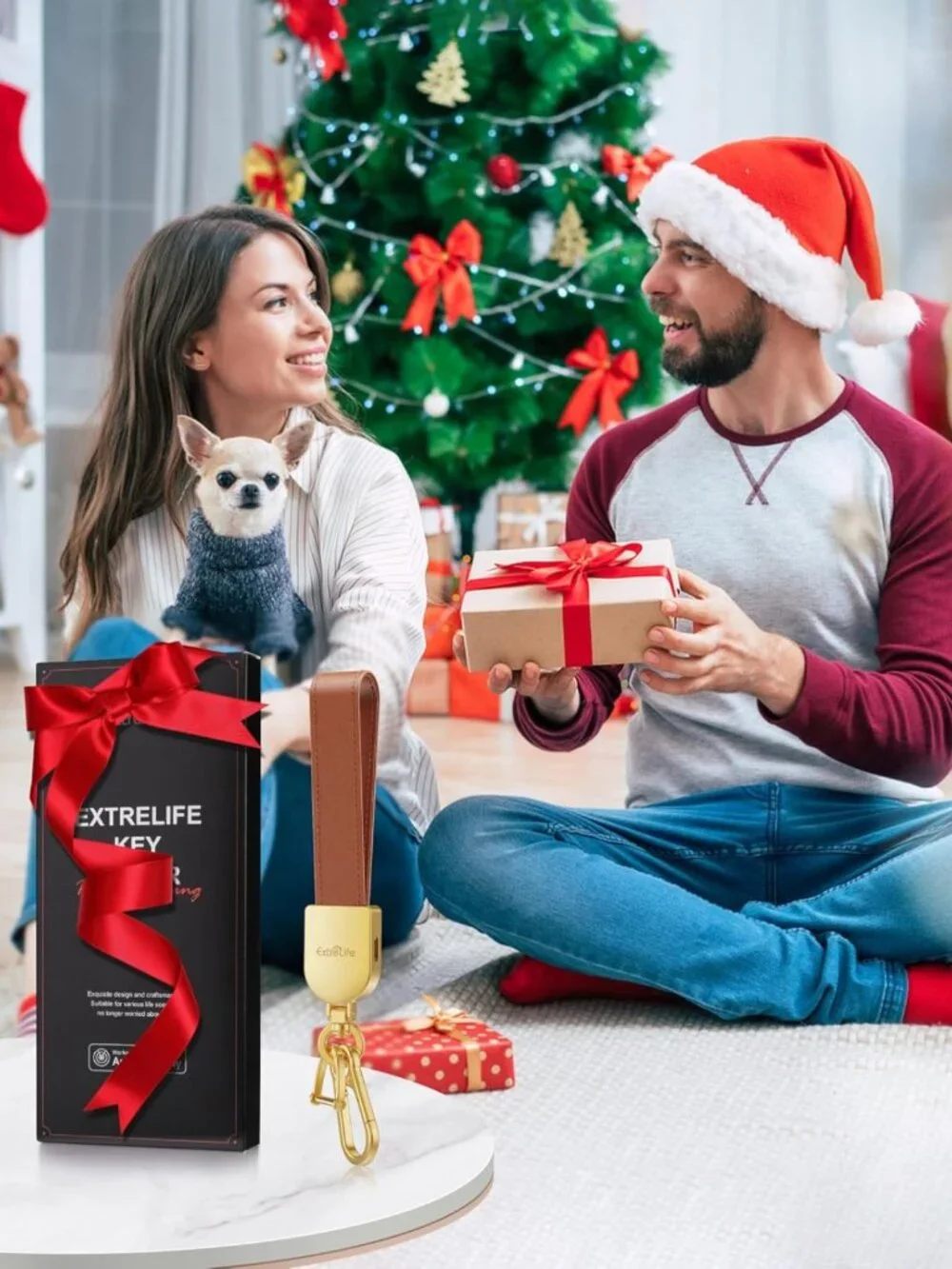 Leather Keychain with GPS Tracker - Compatible with Apple Find My, Smart Key